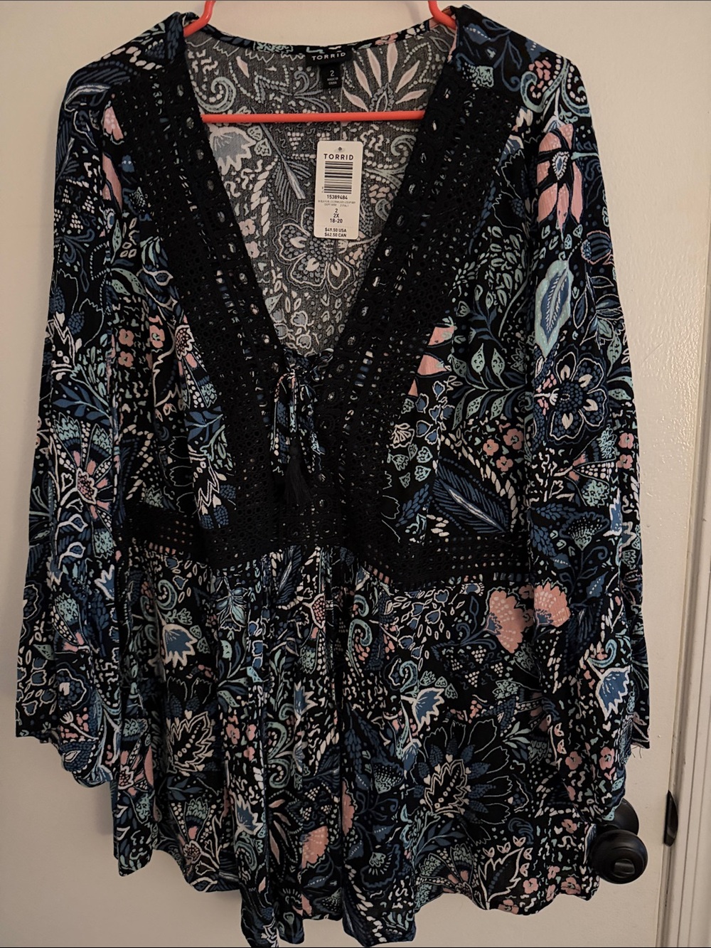 torrid Black Multi Floral Crochet-Trim V-Neck Tunic